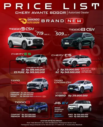 Pricelist Harga Chery bogortengah 2025